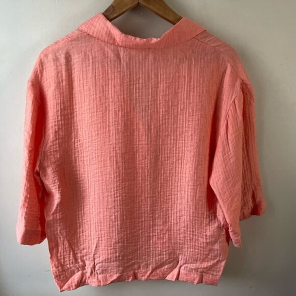 Mango Flowing Lyocell Shirt cropped boxy oversized peach coral size 6 - Picture 4 of 11